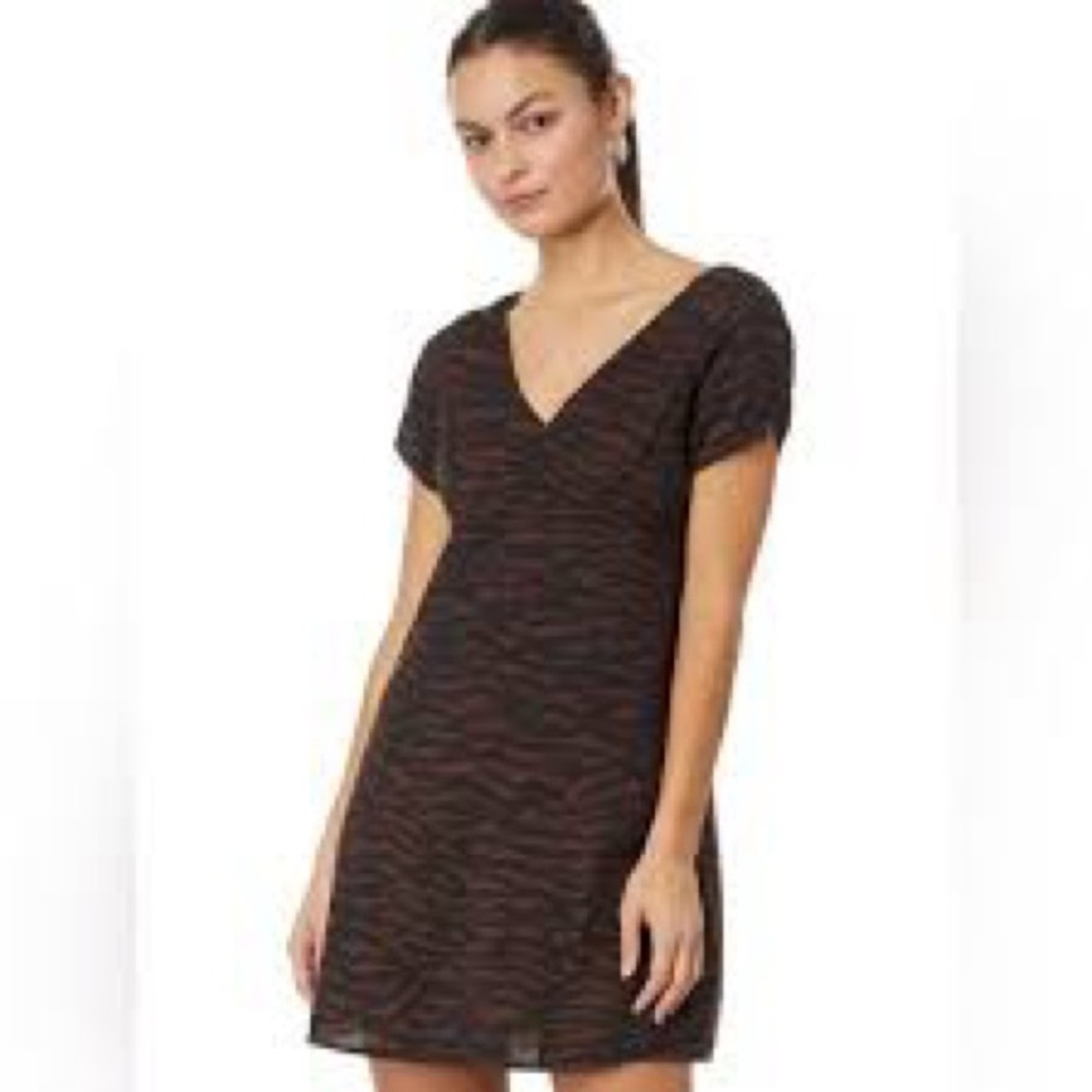 Madewell Black & Brown Short Sleeve V-Neck Mini Dress